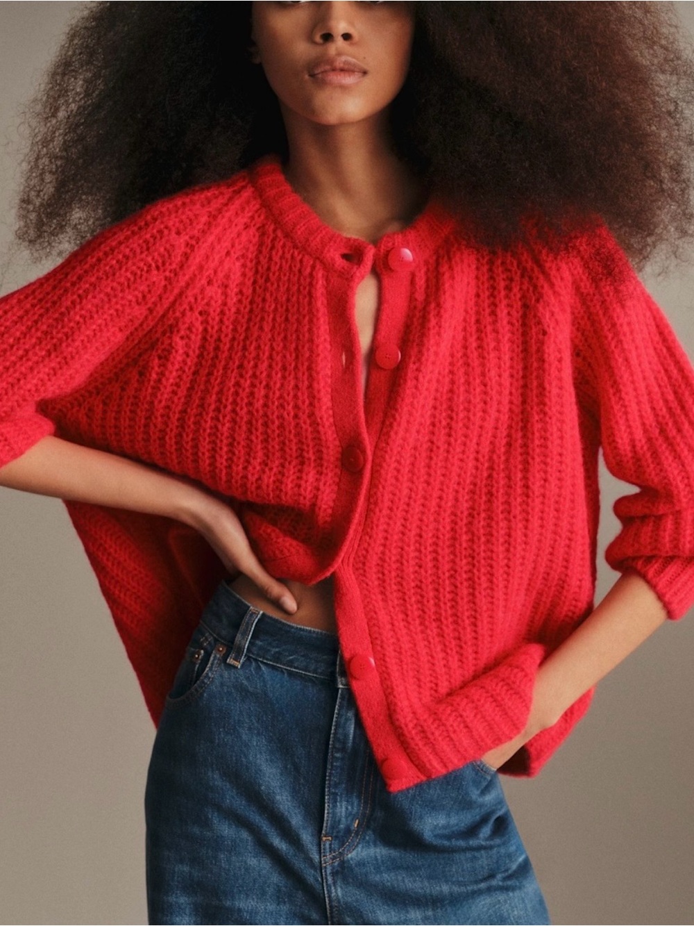Red Chunky Knit Button-Front Women's Sweater